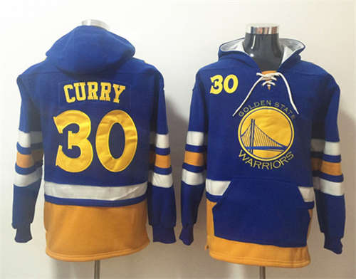 Golden State Warriors #30 Stephen Curry Blue Lace-Up Pullover Hoodie